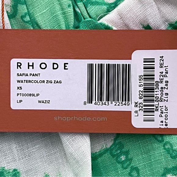 NWT RHODE Safia Wide Leg Pant in Green and White Watercolor Zig Zag - Size XS - Picture 5 of 9